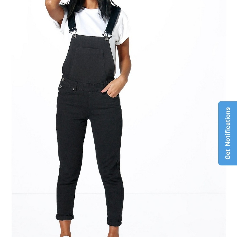 Petite black skinny overalls